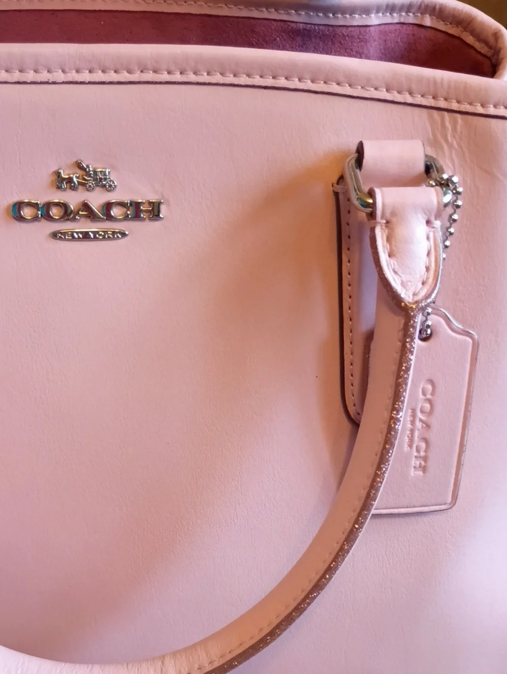 Coach Margo Pink Rose Print Carryall leather Satchel